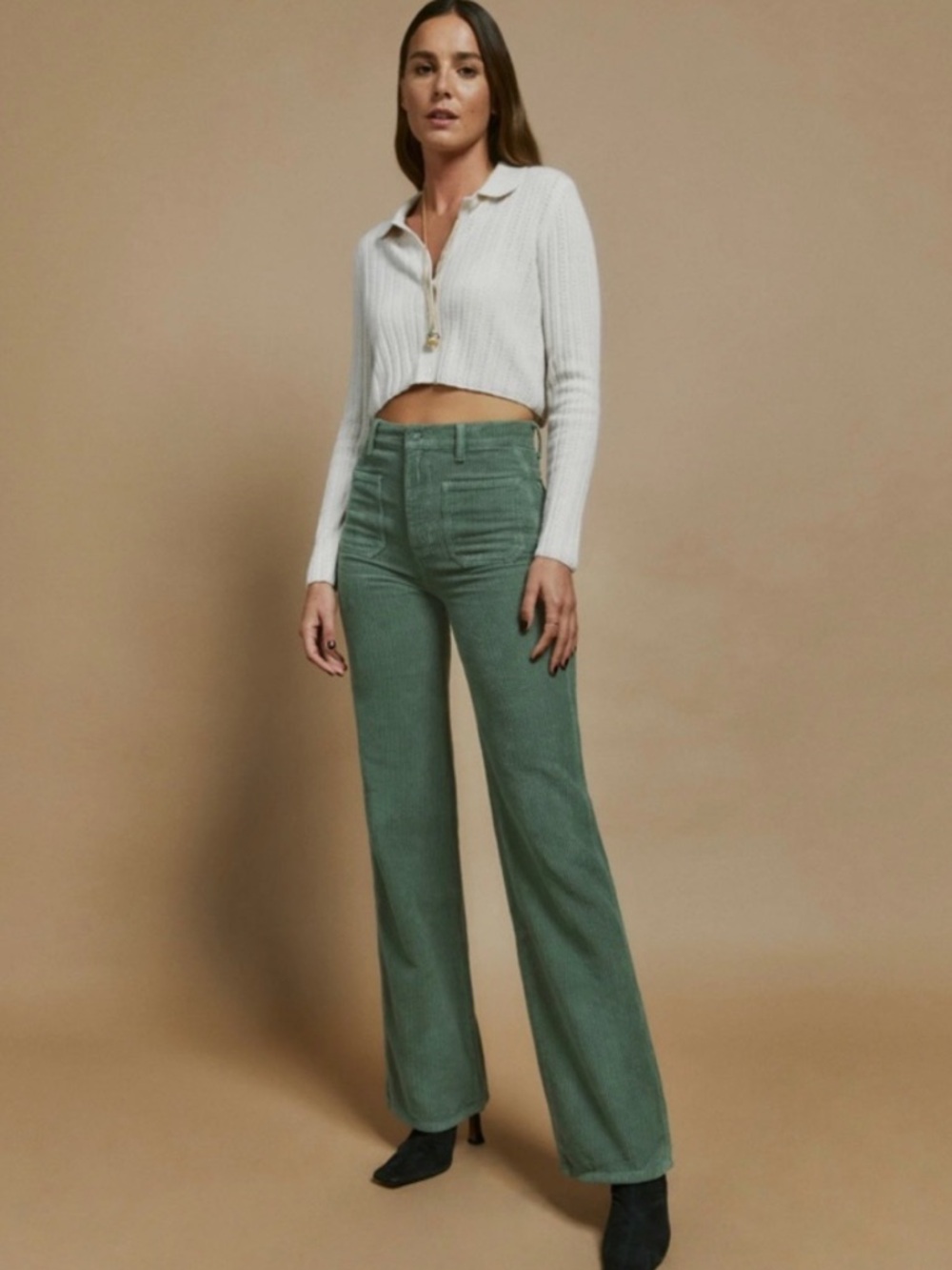 Reformation Alyssa High Rise Wide Leg Corduroy Jeans in Moss